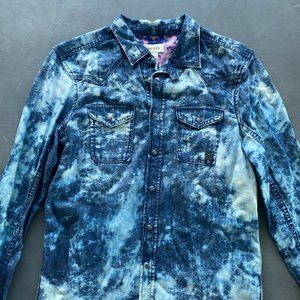 Diesel Denim Acid Wash Button Up Long Sleeve Shirt